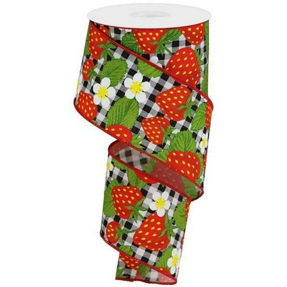 2.5" Strawberries on Check Ribbon: Black  White (10 Yards)