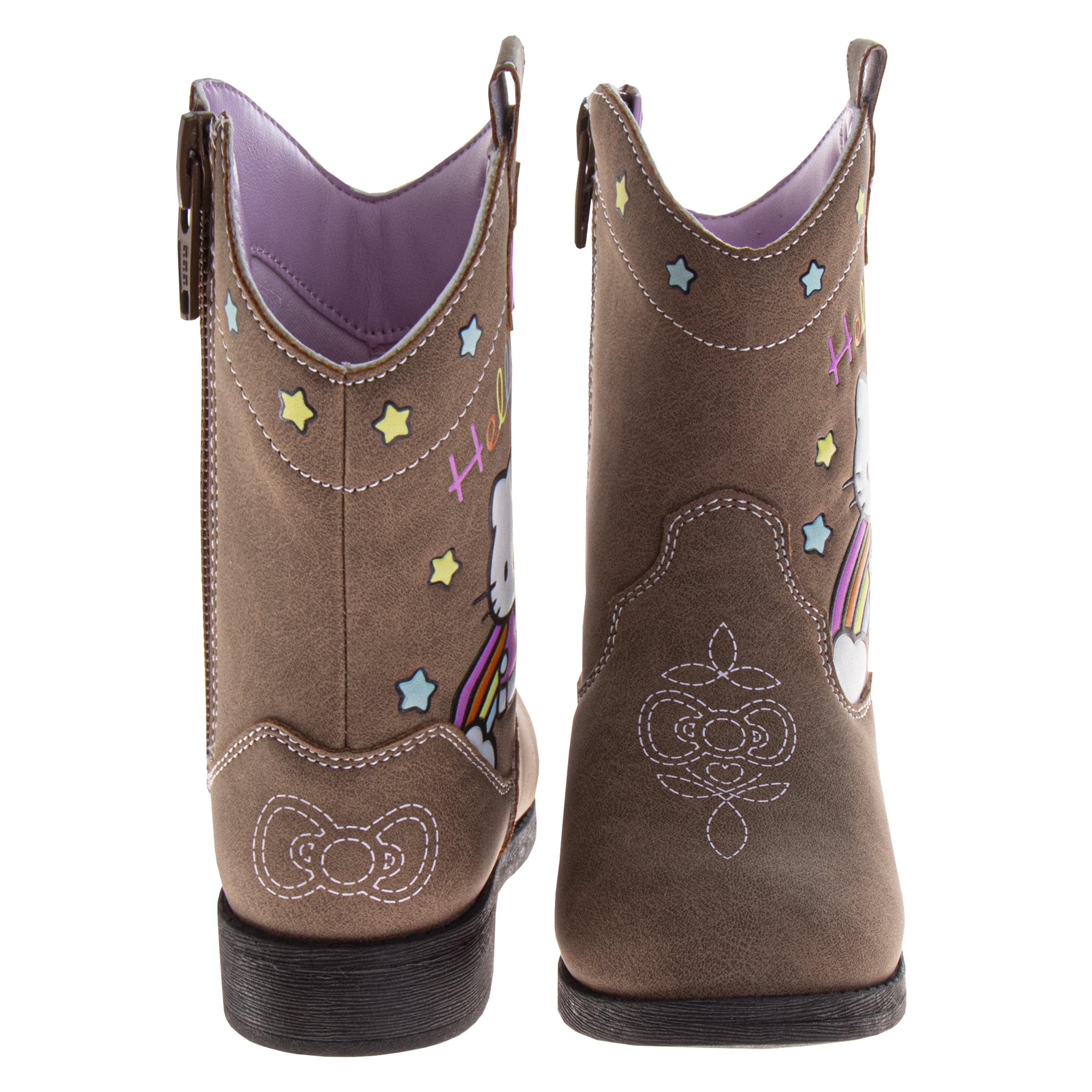 Josmo Kids Hello Kitty Cowboy Boots – Cute Rainbow & Star Design Calf High Western Country Boots for Girls (Toddler 5–10 / Little Kid 11–12)