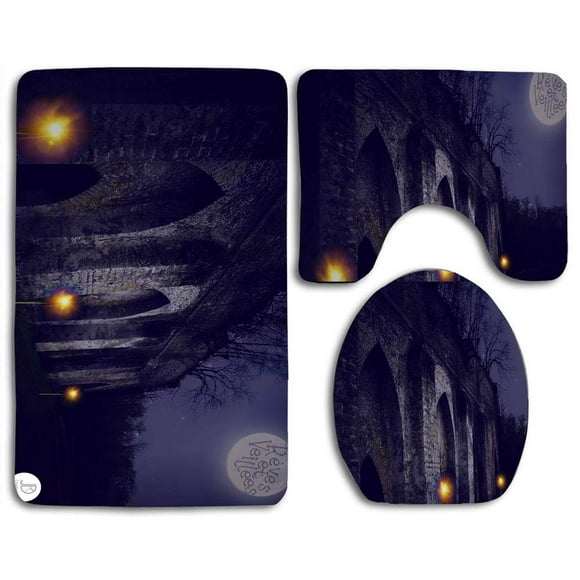 EREHome Reves et veillees Jessy Descarpentrie 3 Piece Bathroom Rugs Set Bath Rug Contour Mat and Toilet Lid Cover