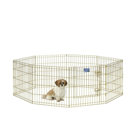 - MidWest Foldable Metal Exercise Pen / Pet Playpen, Gold zinc w/ door, 24