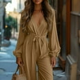 thumbnail image 2 of Long Sleeve Jumpsuits for Women Dressy Formal Wrapped Deep V Neck One Piece Romper Wedding Guest Jumpsuit Elegant, 2 of 6
