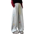 thumbnail image 3 of UACY Girls Floral Print Sweatpants Fall Casual Cute Soft Fleece Wide Leg Joggers Teen Fashion Baggy Straight Track Pants, 3 of 8