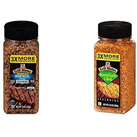 Mccormick Grill Mates 25% Less Sodium Montreal Steak Seasoning, 10 Oz & Roasted Garlic & Herb Seasoning, 9.25 Ounce (Pack Of 1)