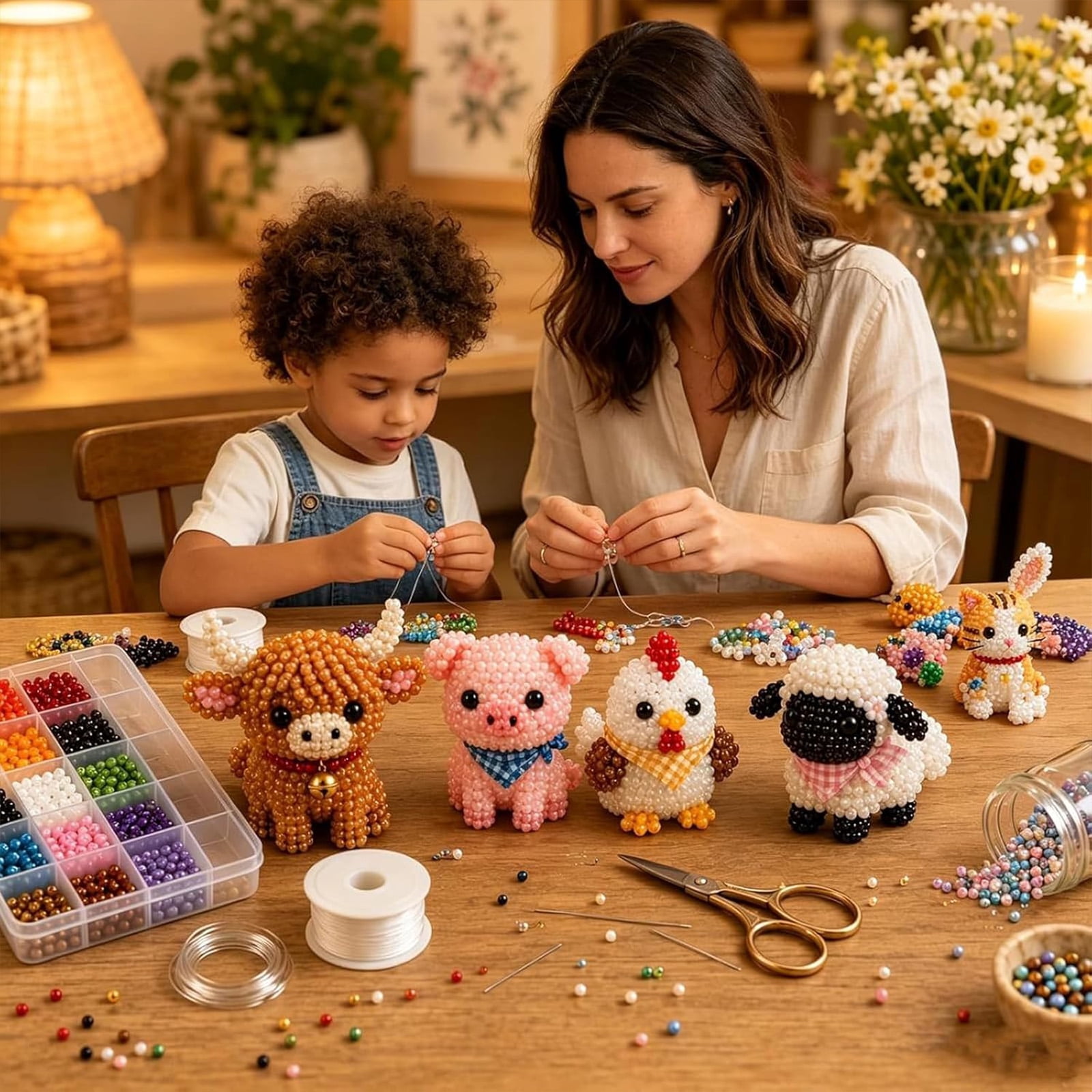 3D Beaded Animal DIY Kit Petite 3D Beaded Animal Craft Kit and Instructions Cute DIY Animals Beading Set,C