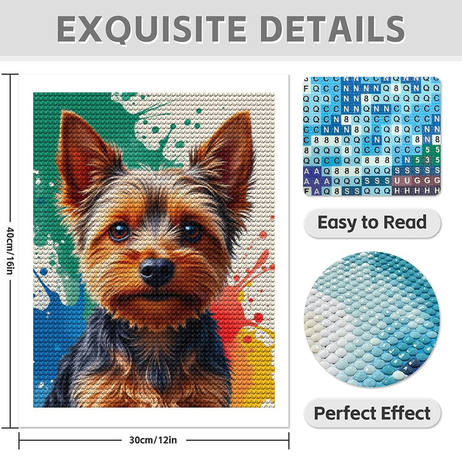 Diamond Art Kit for Adults, Yorkie Vivid Artistic Portrait Diamond Painting for Adults Beginners, 5D DIY Diamond Art Painting Kits, Colorful Diamond Painting Craft for Home Decor 12x16