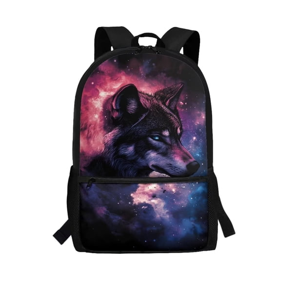 Uorisanigo Wolf Galaxy 17 inch Kids Backpack for Girls Boys 6-12 Year, Multifunctional Back to School Bag, Breathable Elementary Kindergarten Casual Basic Bookbag