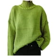 thumbnail image 1 of Gibobby Suéter para mujer, Suéter de manga larga con cuello alto para mujer, suéter de punto, casual, suave, cómodo, oversize(Verde,G), 1 of 5