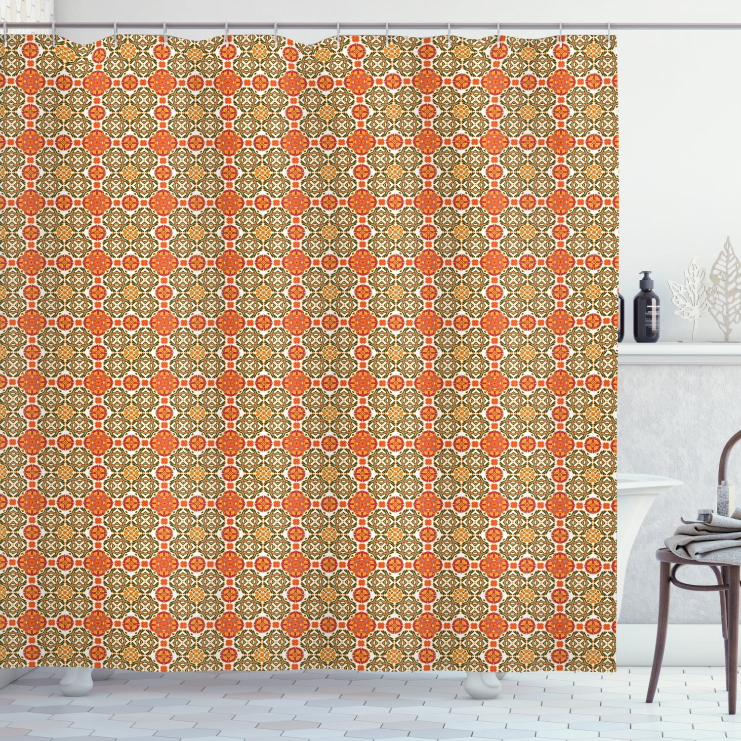 Ambesonne Moroccan Shower Curtain, Vintage Oriental Tile, 69"Wx70"L
