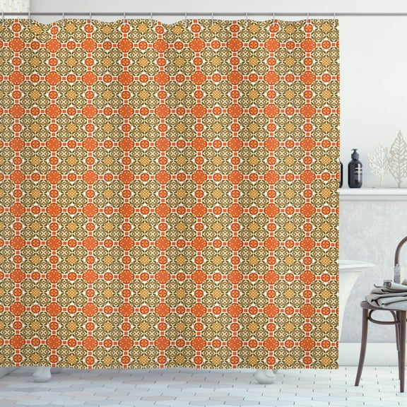 Ambesonne Moroccan Shower Curtain, Vintage Oriental Tile, 69"Wx84"L, Orange Maroon Emerald