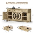 thumbnail image 2 of Laisnet 64" Farmhouse Sideboard Cabinet with 3 Drawers and 4 Doors, Adjustable Shelves and Curved Glass Doors, Large Storage Cabinet for Dining Room Living Room Kitchen, Natural, 2 of 8