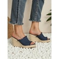thumbnail image 6 of BLISSFUL STEP Open Toe Platform Espadrille Denim Wedge Heel Slide Sandal for Women Dark Blue 7, 6 of 8