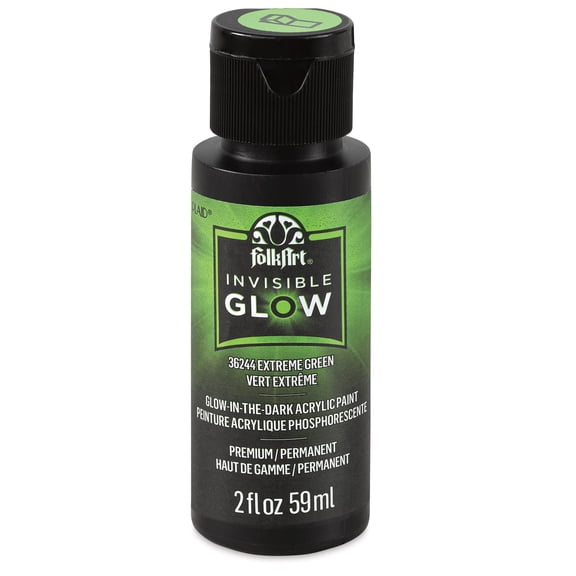 Folkart Invisible Glow Acrylic Paint 2oz-Extreme Green