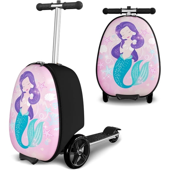 Ride-on Luggage, 20 L Capacity, Foldable children's scooter luggage case with flashing PU wheels, adjustable handles, and TPR non-slip grips, suitable for children aged 5 and up.(Pink)