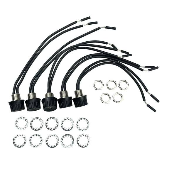 5 Pack Rotary Style On/Off Canopy Light Switch Lamp Switch 3/1 amps at 125/250V Metal Bushing with 6 Inch Wire Leads Stripped Ends