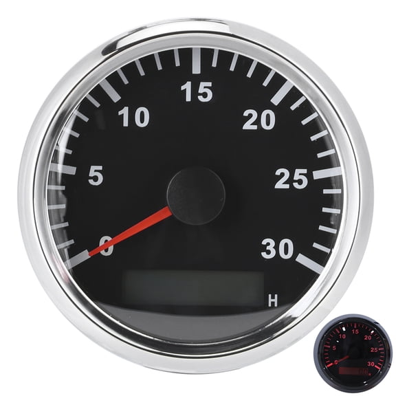 Yajisi 85mm / 3.3in Marine Boat Tachometer Gauge 3000 RPM LCD Display Hour Meter 12V 24V Red Backlight Universal Vehicle Tacho Sensor IP67 Waterproof Silver Frame Black Dial