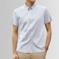 thumbnail image 2 of MIXUE Mens Casual Button Down Shirts Summer Ice Silk Solid Color Lapel Short Sleeve Business Tops Outwear,White,L, 2 of 5