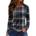 thumbnail image 2 of Long Sleeve Tunic Tops for Women Casual Crewneck Plaid T Shirts Elegant Fall Winter Sweaters Loose Fit Chic Blouse Black M, 2 of 6