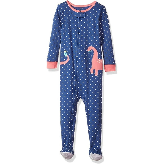 Girl's Polka Dot DINOSAUR Dino Cotton Footed Pajama Sleeper, Size 3T