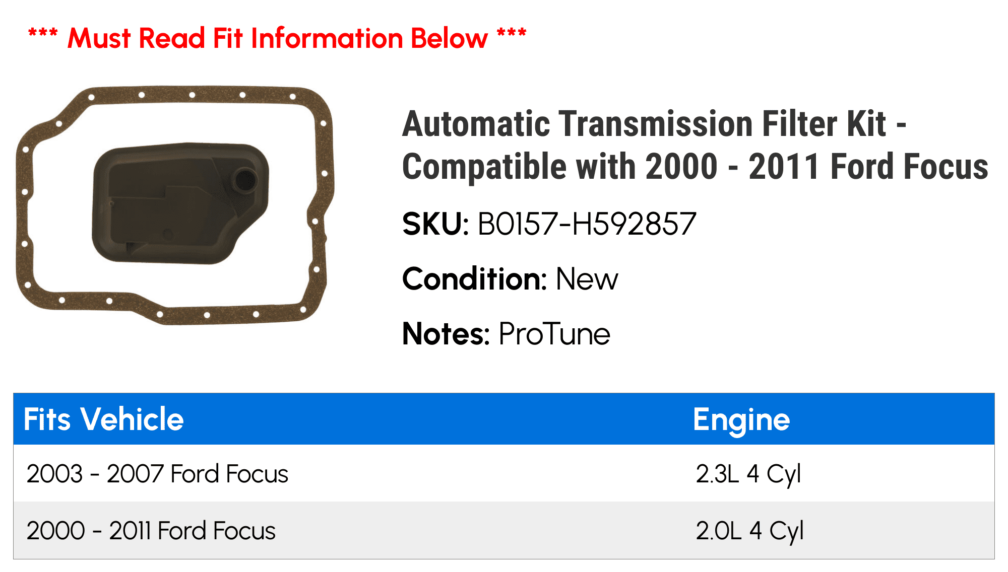 Automatic Transmission Filter Kit - Compatible with 2000 - 2011 Ford Focus 2001 2002 2003 2004 2005 2006 2007 2008 2009 2010
