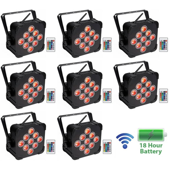 (8) Rockville BEST PAR 60 Rechargable Par Can Wash Lights wWireless DMX RGBWA UV