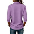 thumbnail image 4 of Women 3/4 Sleeve Collared Button Polo Shirts Solid Color Loose Casual Summer Work Daily Tops L, 4 of 4