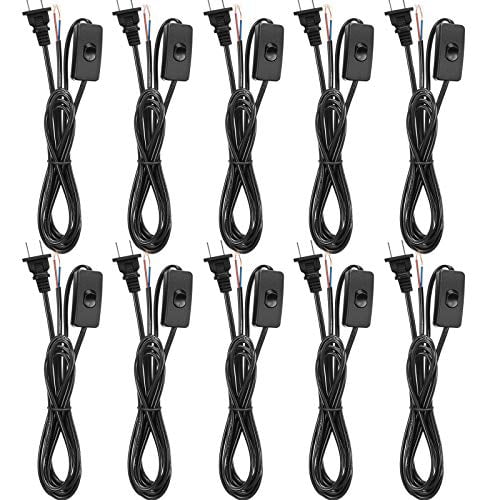 Black） 50W（6 feet/1.8m Pure Copper Stripped Ends Ready for Wiring,110-220v Button On/Off Switch 10 Packs Light Cord Set Lamp Cord Cable Cord with Molded Plug 