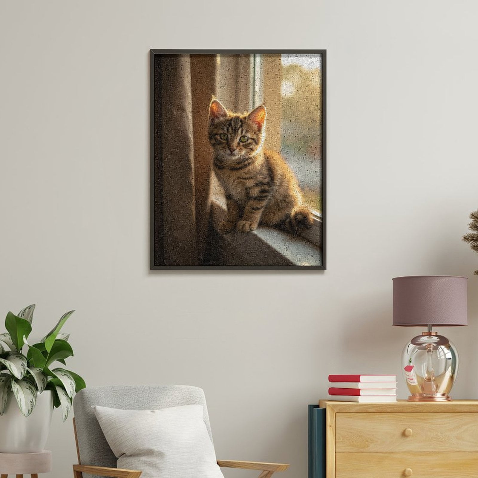 Paint By Numbers Kit for Adults Beginner - DIY Cat Sunlit Window Tabby Adorable Canvas Painting Kits for Adults, Frameless Paint By Number for Adults for Home Wall Decor 16x20 Inch