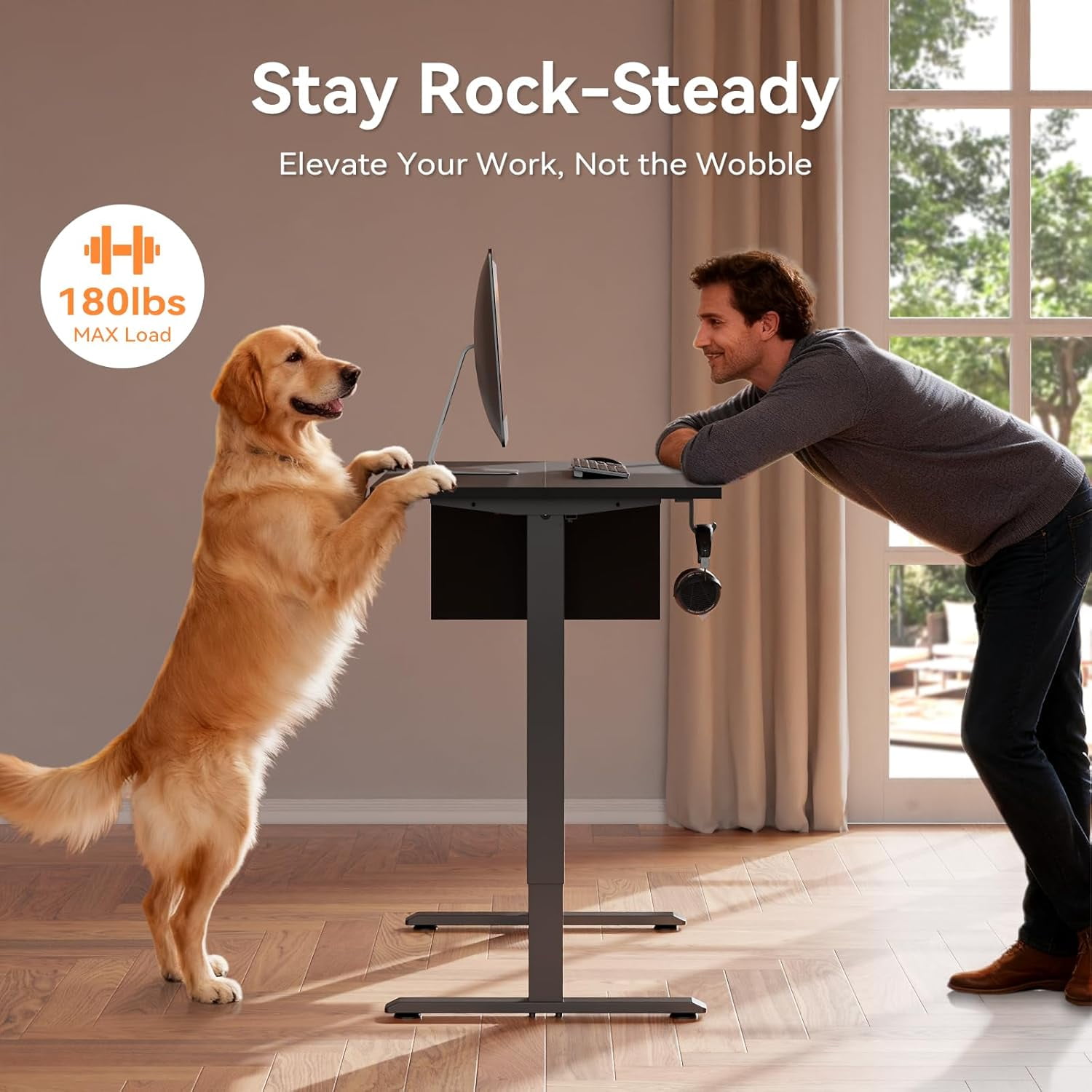 Furologee Electric Standing Desk, Sit to Stand Up Computer Desk with Storage Bag, Height Adjustable, Memory Presets for Home Office Gaming Workstations, 48 inch Study Table, Black