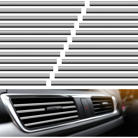 Visland 10 Pieces Car Air Conditioner Vent Outlet Decoration Strips Universal Waterproof Bendable Car Vent Outlet Trim Decoration Car Interior Accessories for Straight Air Vent Outlet (Silver)