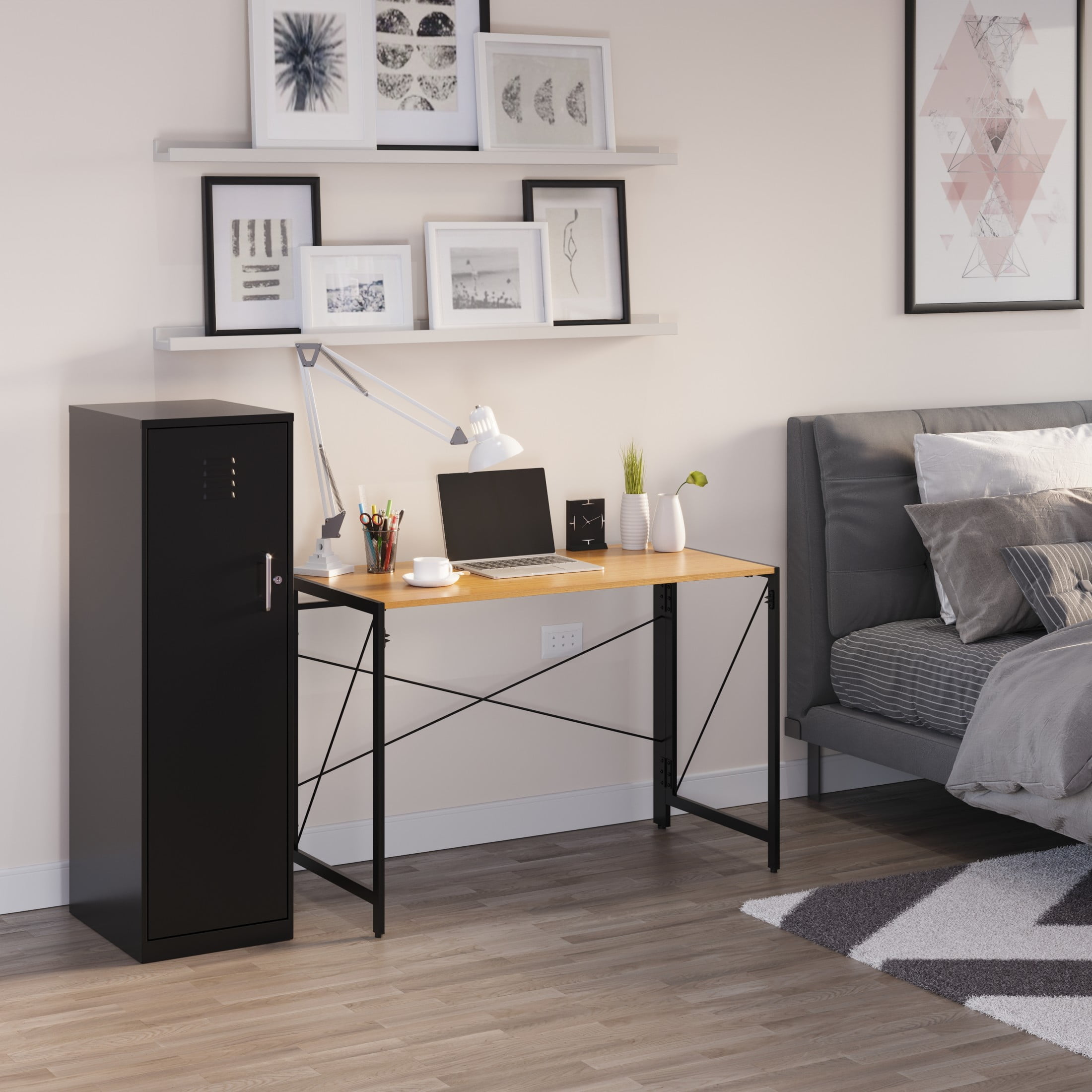 Space Solutions 43 inch Folding Home Office Desk for Home or Office, Black/Teak