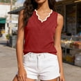 thumbnail image 7 of Hesxuno Women Casual Lounge Tank Tops Slim Fit Knitting Cotton Sleeveless Tops Scalloped V-Neck Tanks Comfortable Daily Wear Summer Tee Tank Wine, 7 of 7