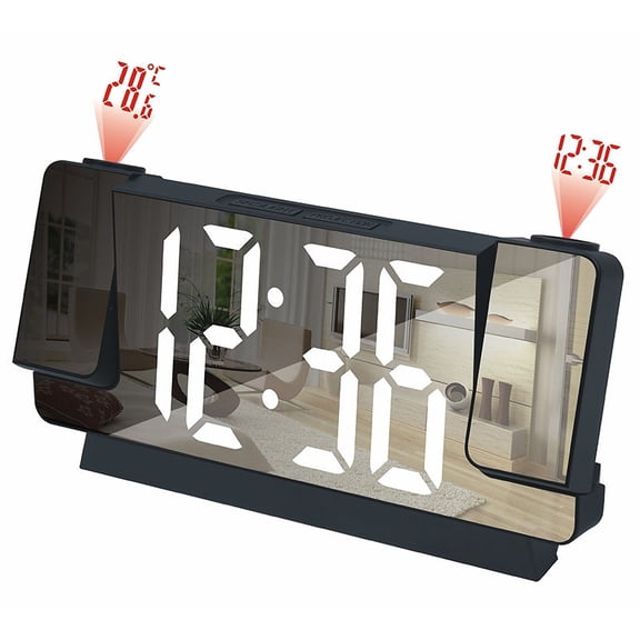 JOGZMZ Projection Alarm Clock New Mirror Large Screen Display Silent Sleep Electronic Clock Multifunctional Intelligent Digital Nightlight Desk Clock