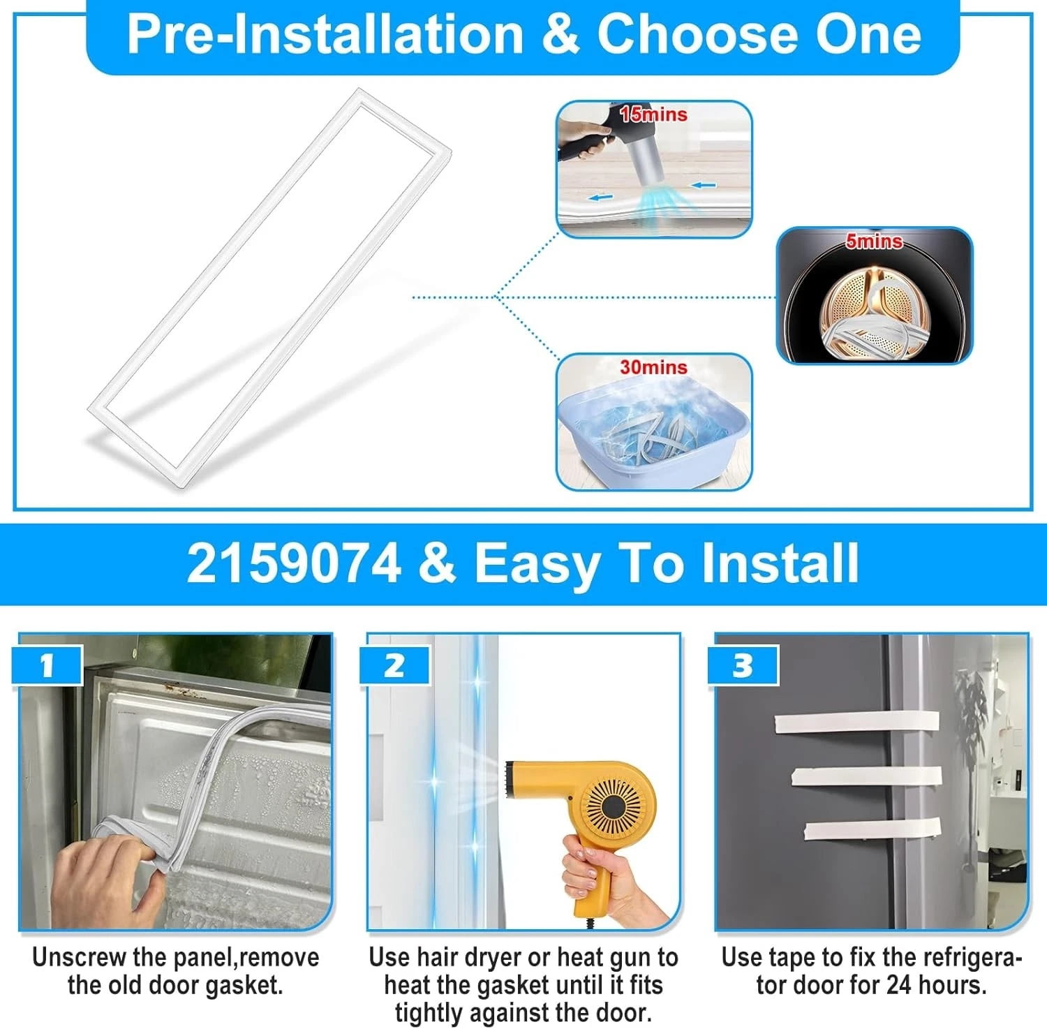 Freezer Door Gasket 2159074 Replacement for Whirlpool Refrigerator Models ED25CQXFB00 ED25CQXFN00 ED25CQXFW00