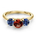 thumbnail image 3 of Gem Stone King 18K Yellow Gold Plated Silver Red Garnet and Blue Created Sapphire Engagement Ring for Women | 2.20 Cttw | Round 6MM | Gemstone January Birthstone | Size 6, 3 of 6