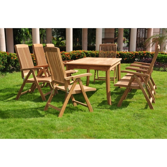 Teak Dining Set:6 Seater 7 Pc - 71" Rectangle Table And 6 Marley Reclining Arm Chairs Outdoor Patio Grade-A Teak Wood WholesaleTeak #WMDSMR6