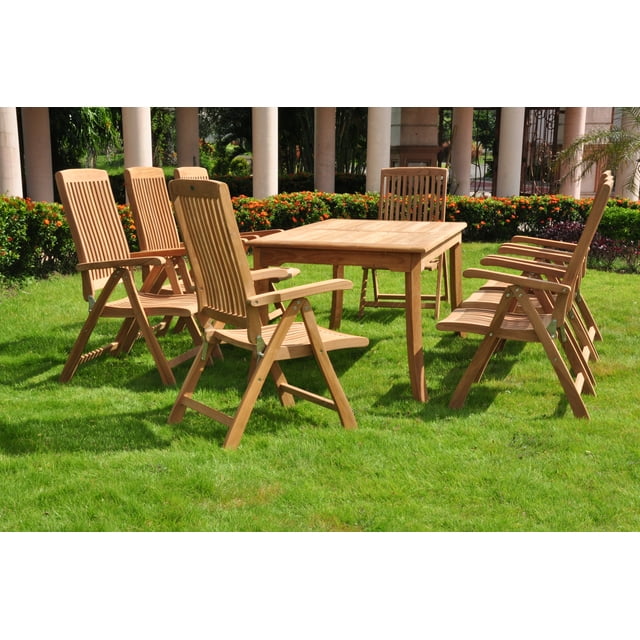 Teak Dining Set:8 Seater 9 Pc - 71" Rectangle Table And 8 Marley Reclining Arm Chairs Outdoor Patio Grade-A Teak Wood WholesaleTeak #WMDSMRa