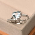 thumbnail image 2 of Heart Cut Aquamarine Bridal Ring Set - March Birthstone Halo Wedding Ring - Engagement Ring With Matching Band, 2 of 4