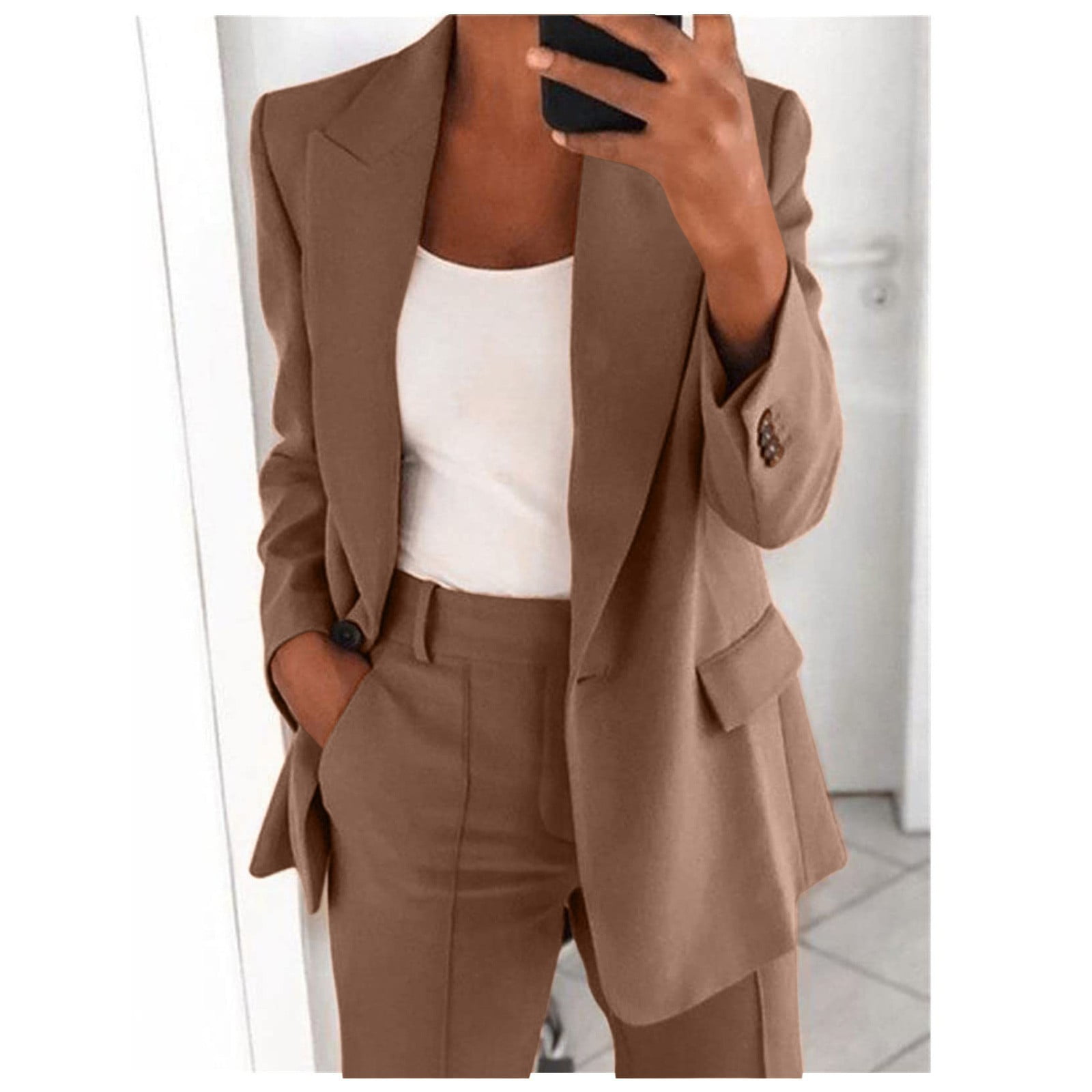 EQWLJWE Blazers for Women Business Casual 2 Piece Blazer Outfits Casual Solid Long Sleeve Open Front Blazers Pantsuit Women Business Work Suits Set Business Casual Clothes for Women Walmart