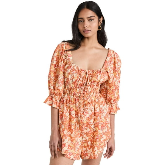 Free People Women's Show Me Love Romper, Original Combo, Floral, Orange, XS