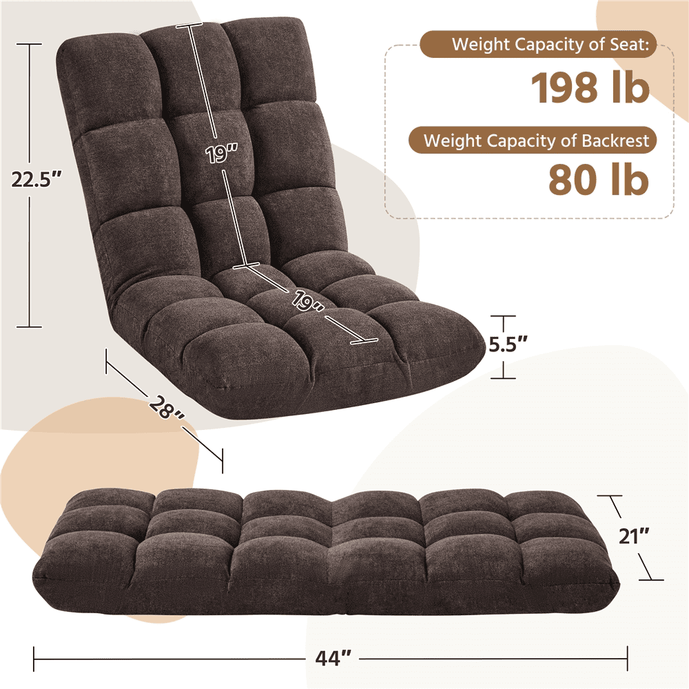 Yaheetech Floor Folding Sofa Chair Sofa Couch with 14 Adjustable Positions, Brown