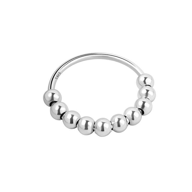 925 Sterling Silver Anti Anxiety Relief Ring for Women Men Anti Fidget Spinner Ring with Beads Size 6 