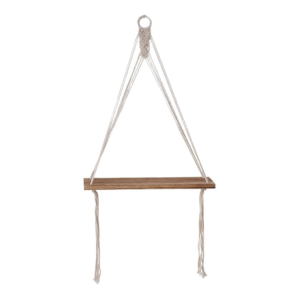 Estante colgante de pared de macramé bohemio, decoración creativa de pared con cuerda tejida decorativa Blanco