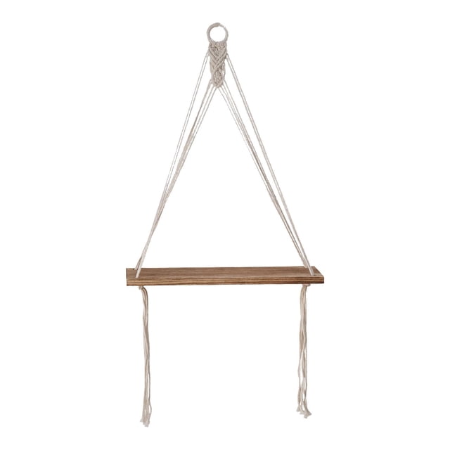 Estante colgante de pared de macramé bohemio, decoración creativa de pared con cuerda tejida decorativa Blanco
