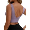 thumbnail image 3 of INSPIRE CHIC Women's V Back Wide Straps Slim Fit Full Coverage Sports Bras Longline Workout Padded Tank Top L Purple, 3 of 4