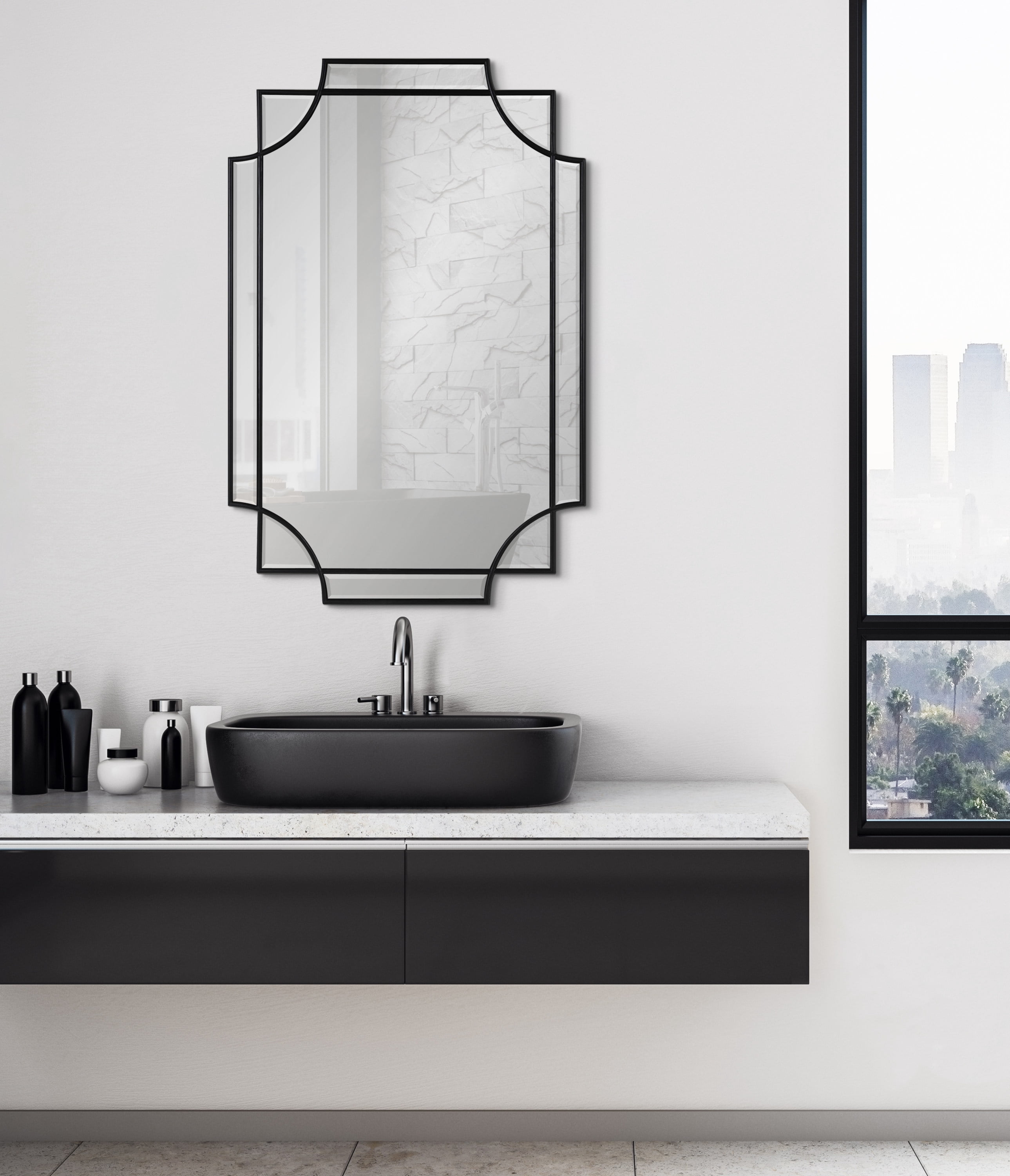 Kate and Laurel Minuette Glam Wall Mirror, 24" x 36", Black, Elegant Traditional Home Decor With A Boho Charm
