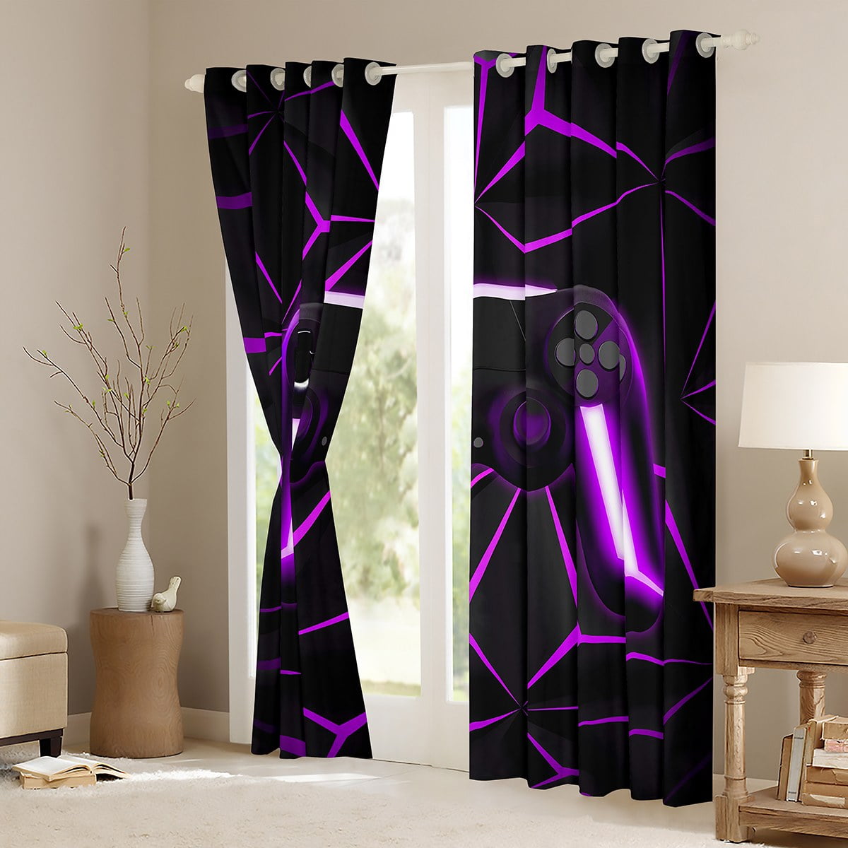Gamer 30%-50% Blackout Curtains 38Wx45L Gaming Controller Curtains & Drapes Gaming Gifts Curtains (38Wx45L,Purple)