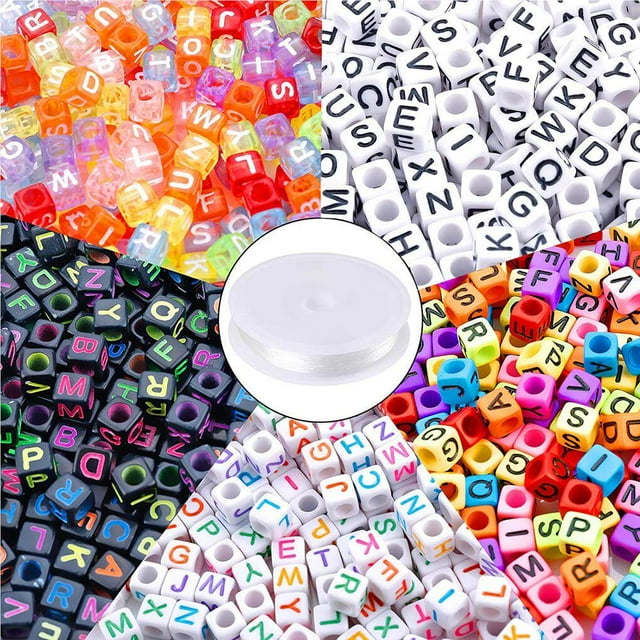 1400pcs Letter Beads Colorful Alphabet Beads Acrylic Cube Beads with 1 Roll Durable Crystal String for Jewelry Making Bracelet Necklace