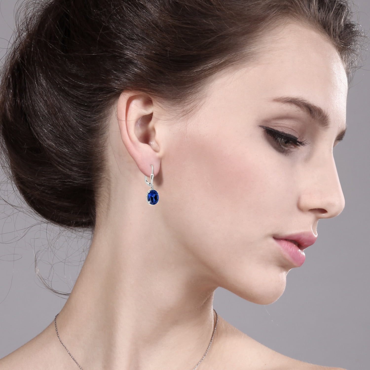 Gem Stone King 925 Sterling Silver Blue Created Sapphire Leverback Dangle Earrings for Women (4.60 Cttw, Gemstone September Birthstone, Oval 9X7MM)