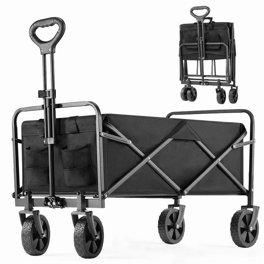 LUXCOL Heavy Duty Collapsible Folding Wagon Cart - 230 Lb Capacity, Big All-Terrain Wheels For Beach, Camping, Shopping