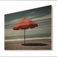 thumbnail image 2 of Designart "Red Umbrella Coastal Beach painting" Nautical & Beach Print on Natural Pine Wood, 2 of 5